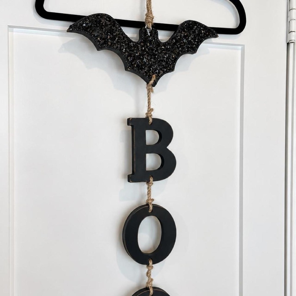 Black Glitter Bat "BOO" Halloween Hanging Sign